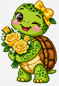 turtle with yellow flower